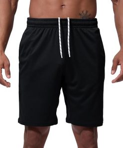 Men's 9" Lightweight Athletic Running Gym Shorts with Pockets (Solid Black, XL)
